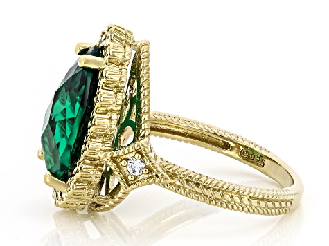 Judith Ripka Green Emerald Simulant 14k Gold Clad Celebration Ring