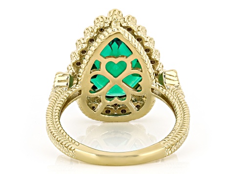 Judith Ripka Green Emerald Simulant 14k Gold Clad Celebration Ring