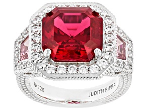 Judith Ripka Lab Ruby Rhodium Over Sterling Silver Celebration Ring 11.18ctw