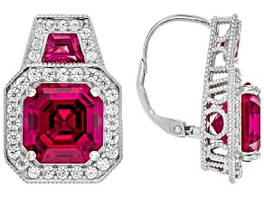 Judith Ripka Lab Created Ruby Rhodium Over Sterling Silver Celebration Earrings 20.54ctw