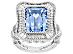 Judith Ripka Blue Lab Created Spinel Rhodium Over Sterling Silver Princess Ring 15.19ctw