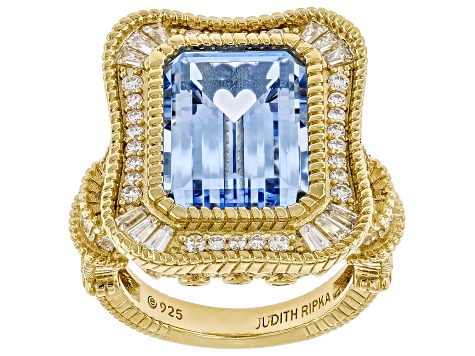 Judith Ripka Blue Lab Created Spinel 14k Gold Clad Princess Ring 15.19ctw