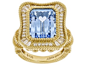 Judith Ripka Blue Lab Created Spinel 14k Gold Clad Princess Ring 15.19ctw