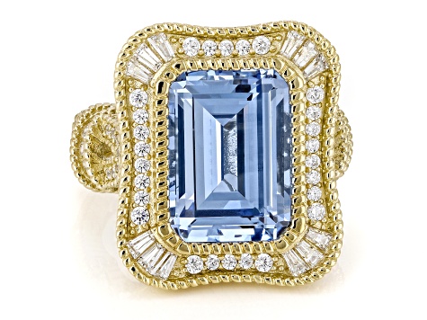 Judith Ripka Blue Lab Created Spinel 14k Gold Clad Princess Ring 15.19ctw