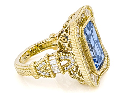 Judith Ripka Blue Lab Created Spinel 14k Gold Clad Princess Ring 15.19ctw