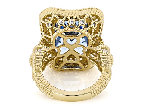 Judith Ripka Blue Lab Created Spinel 14k Gold Clad Princess Ring 15.19ctw