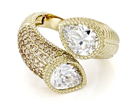 Judith Ripka Champagne Cubic Zirconia 14k Gold Clad Bubble Ring 3.53ctw