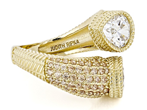 Judith Ripka Champagne Cubic Zirconia 14k Gold Clad Bubble Ring 3.53ctw