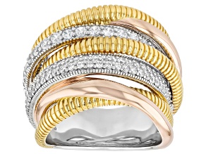 Judith Ripka Cubic Zirconia Rhodium with Yellow & Rose 14k Gold Clad Jubilee Highway Ring 1.58ctw