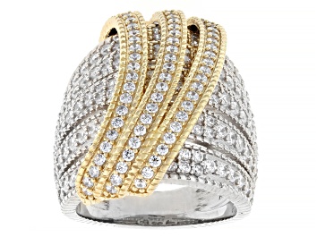 Picture of Judith Ripka White Cubic Zirconia Rhodium and 14k Yellow Gold Clad Harmony Two-Tone Ring 3.03ctw