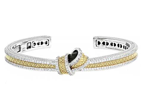 Judith Ripka White Cubic Zirconia Rhodium and 14k Yellow Gold Clad Harmony Two-Tone Bangle 1.99ctw