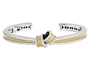 Judith Ripka White Cubic Zirconia Rhodium and 14k Yellow Gold Clad Harmony Two-Tone Bangle 1.99ctw