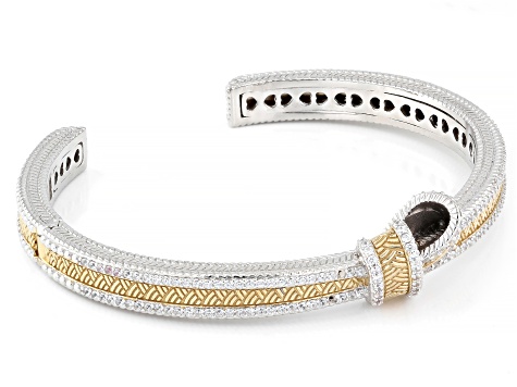 Judith Ripka White Cubic Zirconia Rhodium and 14k Yellow Gold Clad Harmony Two-Tone Bangle 1.99ctw