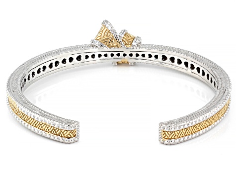 Judith Ripka White Cubic Zirconia Rhodium and 14k Yellow Gold Clad Harmony Two-Tone Bangle 1.99ctw