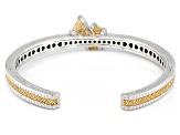 Judith Ripka White Cubic Zirconia Rhodium and 14k Yellow Gold Clad Harmony Two-Tone Bangle 1.99ctw