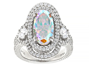 Judith Ripka Aurora Borealis Cubic Zirconia Rhodium Over Sterling Silver Ring 10.12ctw