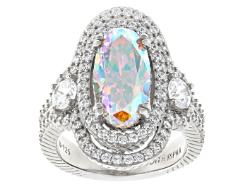 Picture of Judith Ripka Aurora Borealis Cubic Zirconia Rhodium Over Sterling Silver Ring 8.30ctw
