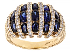 Judith Ripka Blue Lab Created Sapphire 14k Gold Clad Rapture Ring 4.98ctw