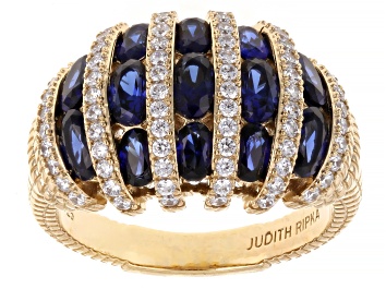 Picture of Judith Ripka Blue Lab Created Sapphire 14k Gold Clad Rapture Ring 4.98ctw