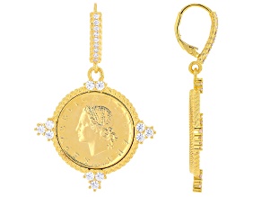 Judith Ripka Cubic Zirconia 14k Gold Clad Genuine Italian 20-Lira Coin Earrings 1.59ctw
