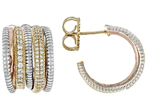 Judith Ripka White Cubic Zirconia Rhodium with Yellow & Rose 14k Gold Clad Hoop Earrings 3.00ctw