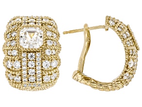 Judith Ripka White Cubic Zirconia 14k Gold Clad Haute Half-Hoop Earrings 8.73ctw