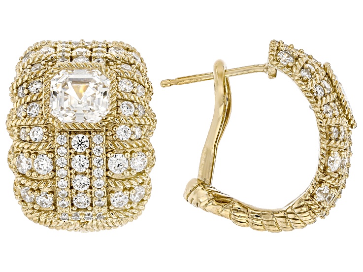 Judith Ripka White Cubic Zirconia 14k Gold Clad Haute Half-Hoop Earrings 8.73ctw