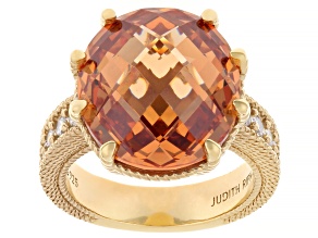 Judith Ripka Dark Champagne Cubic Zirconia 14k Gold Clad Ring 16.98ctw