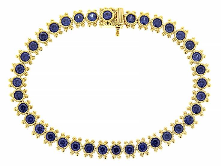 Judith Ripka Blue Lab Created Sapphire 14k Gold Clad Tennis Bracelet 10.70ctw