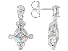 Judith Ripka White Aurora Borealis Cubic Zirconia Rhodium Over Sterling Silver Earrings 9.75ctw