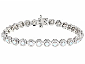 Judith Ripka White Aurora Borealis Cubic Zirconia Rhodium Over Sterling Silver Bracelet 9.08ctw