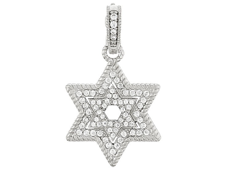 Judith Ripka White Cubic Zirconia Rhodium Over Sterling Silver Haute Star of David Enhancer 0.89ctw