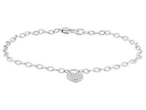 Judith Ripka White Cubic Zirconia Rhodium Over Sterling Silver Haute Heart Locket Anklet 0.53ctw