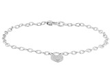 Judith Ripka White Cubic Zirconia Rhodium Over Sterling Silver Haute Heart Locket Anklet 0.53ctw
