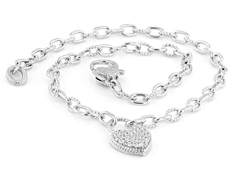Judith Ripka White Cubic Zirconia Rhodium Over Sterling Silver Haute Heart Locket Anklet 0.53ctw