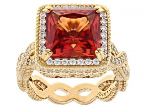 Judith Ripka Orange Lab Created Padparadscha Sapphire 14k Gold Clad Ring 11.23ctw