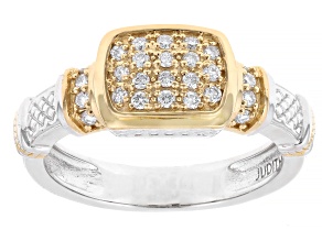 Judith Ripka White Prazana® Lab Grown Diamonds F VS Rhodium & 14k Gold Clad Harmony Ring 0.27ctw