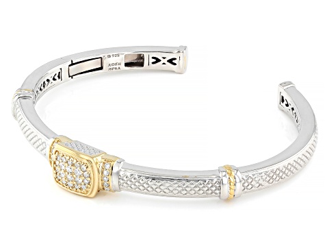 Judith Ripka White Prazana® Lab Grown Diamonds Rhodium & 14k Yellow Gold Clad Harmony Bangle 0.46ctw