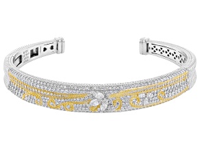 Judith Ripka White Cubic Zirconia Rhodium and 14k Yellow Gold Clad Harmony Bangle 5.23ctw