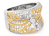 Judith Ripka White Cubic Zirconia Rhodium and 14k Yellow Gold Clad Harmony Wide Band Ring 3.84ctw