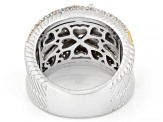 Judith Ripka White Cubic Zirconia Rhodium and 14k Yellow Gold Clad Harmony Wide Band Ring 3.84ctw