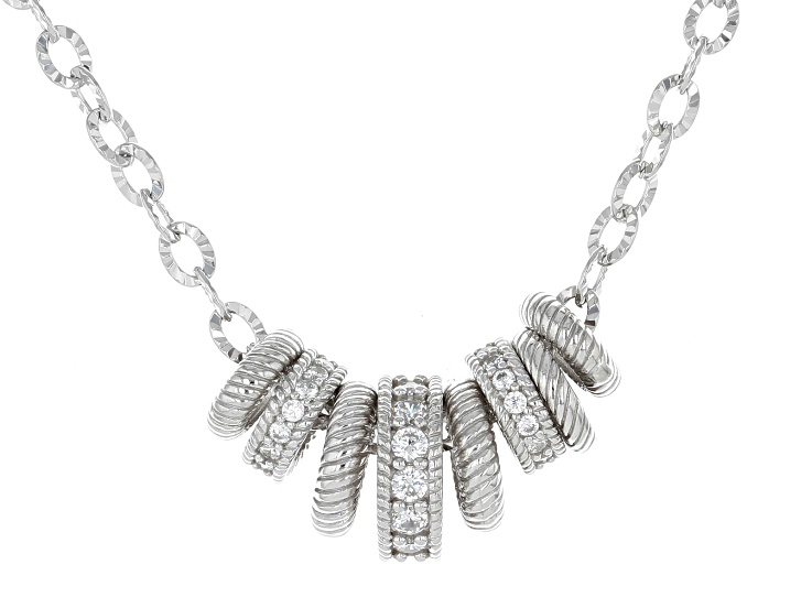 Judith Ripka White Cubic Zirconia Rhodium Over Sterling Silver Haute Rondelle Necklace 1.28ctw