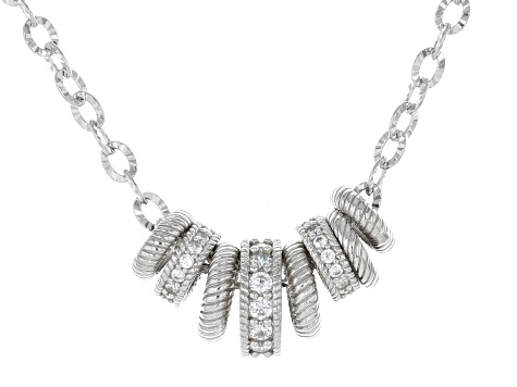 Judith Ripka White Cubic Zirconia Rhodium Over Sterling Silver Haute Rondelle Necklace 1.28ctw