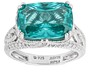Judith Ripka Paraiba Tourmaline Simulant Rhodium Over Sterling Silver Ring 11.61ctw