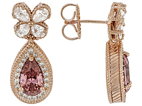 Judith Ripka Blush Cubic Zirconia 14k Rose Gold Clad Printemps Dangle Earrings 8.23ctw