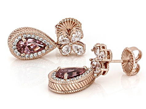 Judith Ripka Blush Cubic Zirconia 14k Rose Gold Clad Printemps Dangle Earrings 8.23ctw