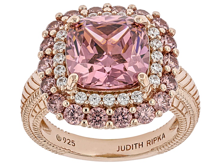 Judith Ripka Blush Cubic Zirconia 14k Rose Gold Clad Printemps Ring 12.10ctw