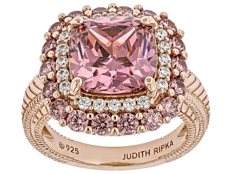 Judith Ripka Blush Cubic Zirconia 14k Rose Gold Clad Printemps Ring 12.10ctw