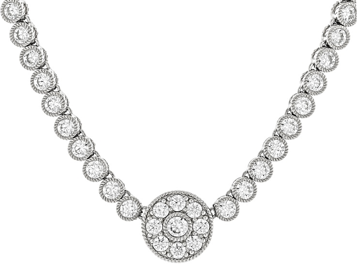 Judith Ripka White Cubic Zirconia Rhodium Over Sterling Silver Haute Bezel Tennis Necklace 29.33ctw