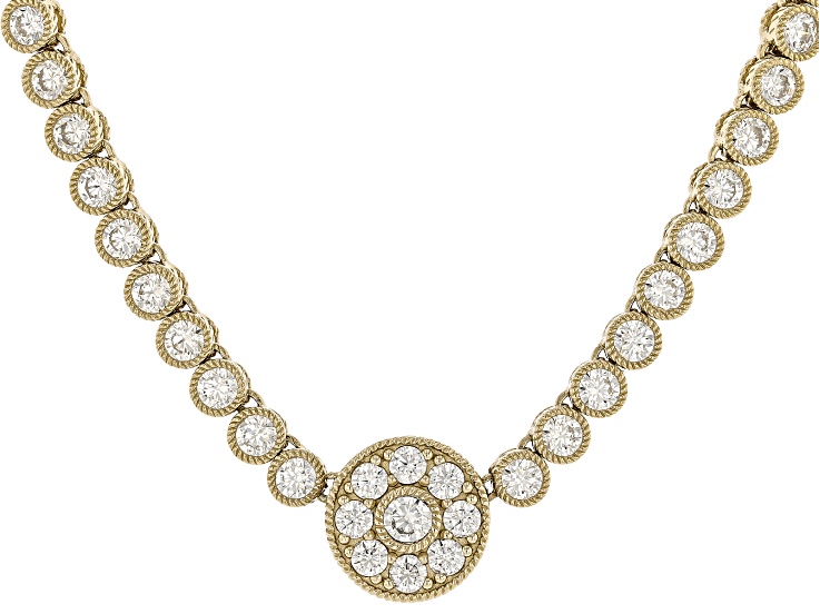 Judith Ripka White Cubic Zirconia 14k Gold Clad Haute Bezel Tennis Necklace 29.33ctw
